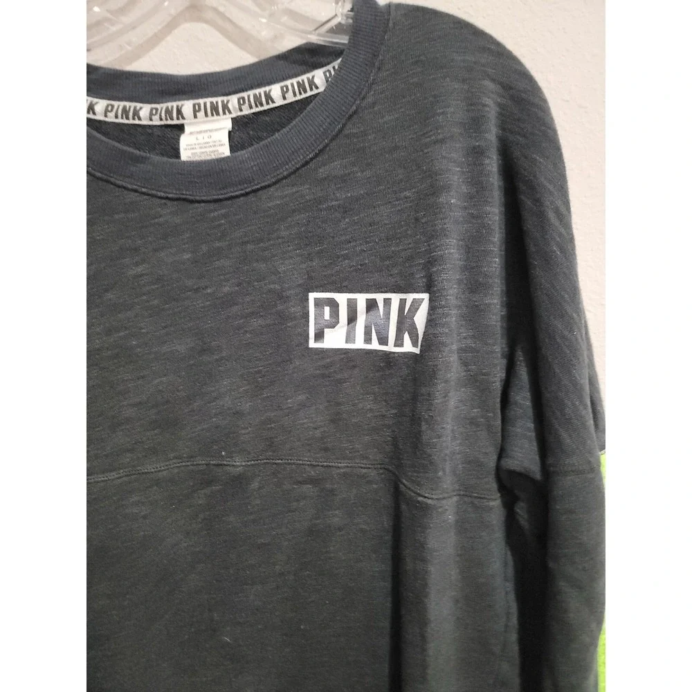 Victoria's‎ Secret PINK Sweatshirt Sz L Gray Neon Yellow Mesh Big Back Logo